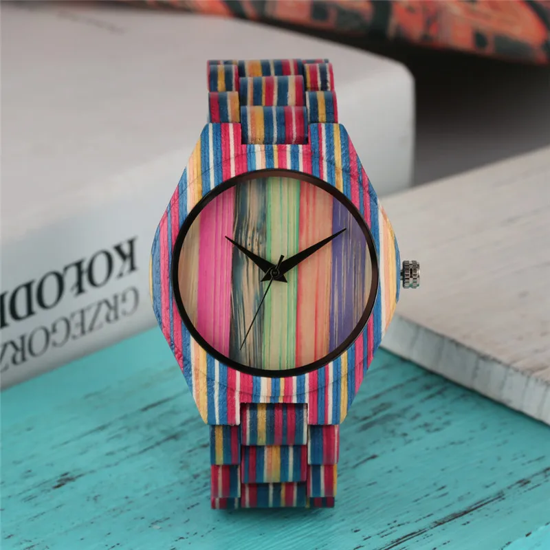Уникальные деревянные часы для женщин Творческий Corlorful изысканно деревянные часы кварцевые часы для женщин часы бренд класса люкс