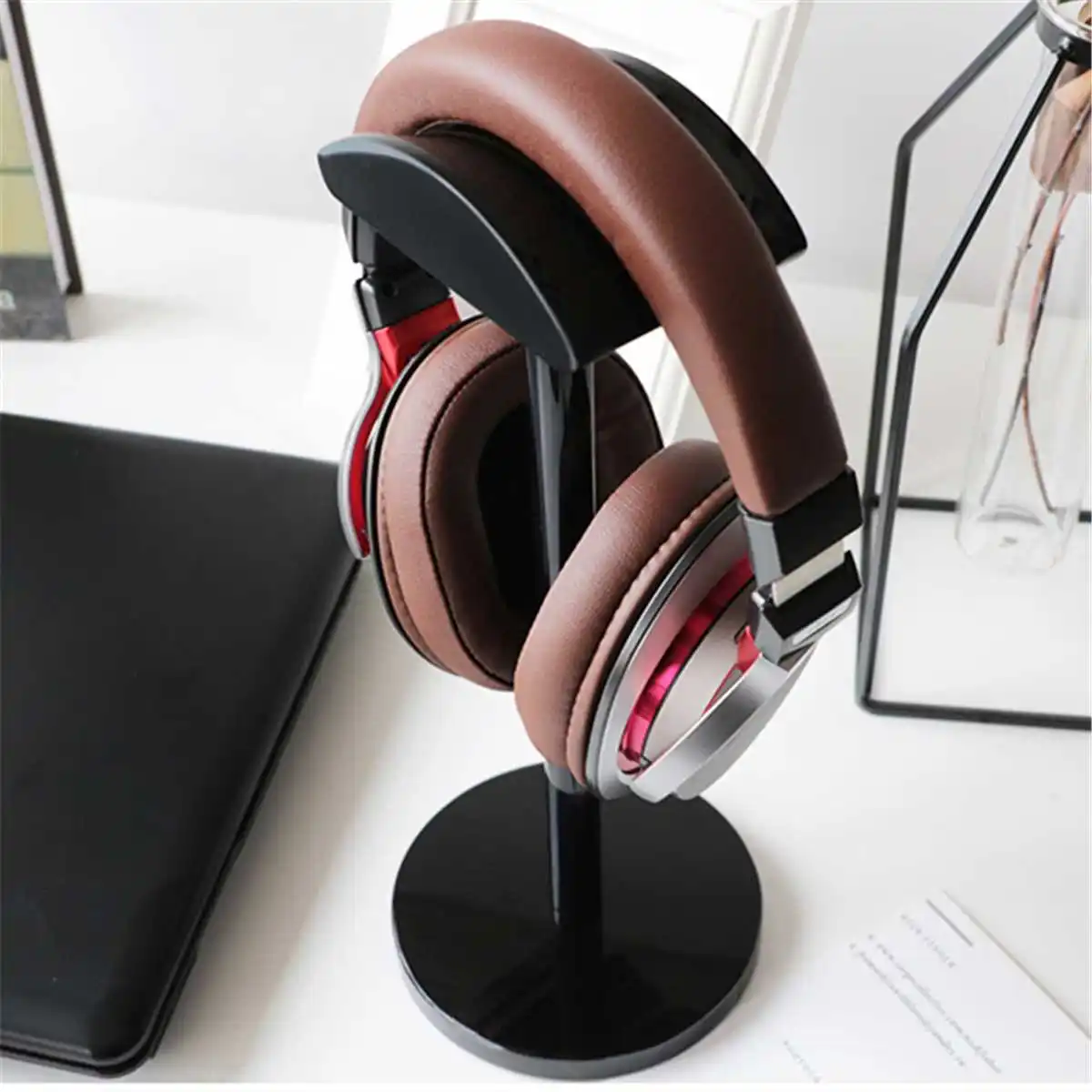 

Acrylic Headphone Earphone Headset Stand Hanger Bracket Desk Display Shelf Rack Organizer Earphone Accessories 2 Colors