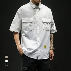 Men's shirt 2019 summer new slim solid color short sleeve slim loose cotton casual lapel personality youth men's wear Men's shirt 2019 summer new slim solid color short sleeve slim loose cotton casual lapel personality youth men's wear