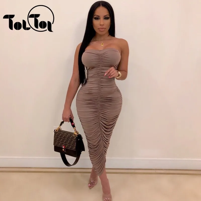 

Off Shoulder Sexy Dresses Women Strapless Solid Party Dresses Backless Clubwear Sleeveless Dress Womens Vestido De Festa