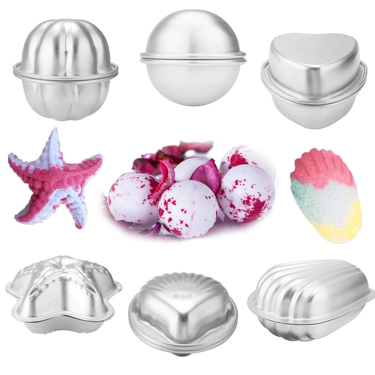 

JX-LCLYL 12pcs New Aluminum Metal Bath Bomb Mold Mould For DIY Fizzles Homemade Crafting