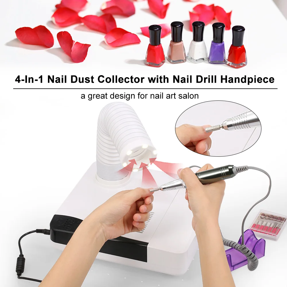 

60W Electric Nail Drill Machine & Nail Dust Collector 4-In-1 Nail Tool Nail Dust Collection & Trimming Equipment Manicure Tool