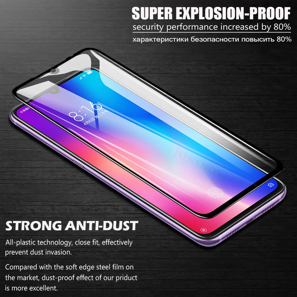 Защитное стекло JONSNOW на весь экран для Xiaomi Mi 9 8 Lite закаленное Redmi 7A Note 7 6 Pro K20 9T