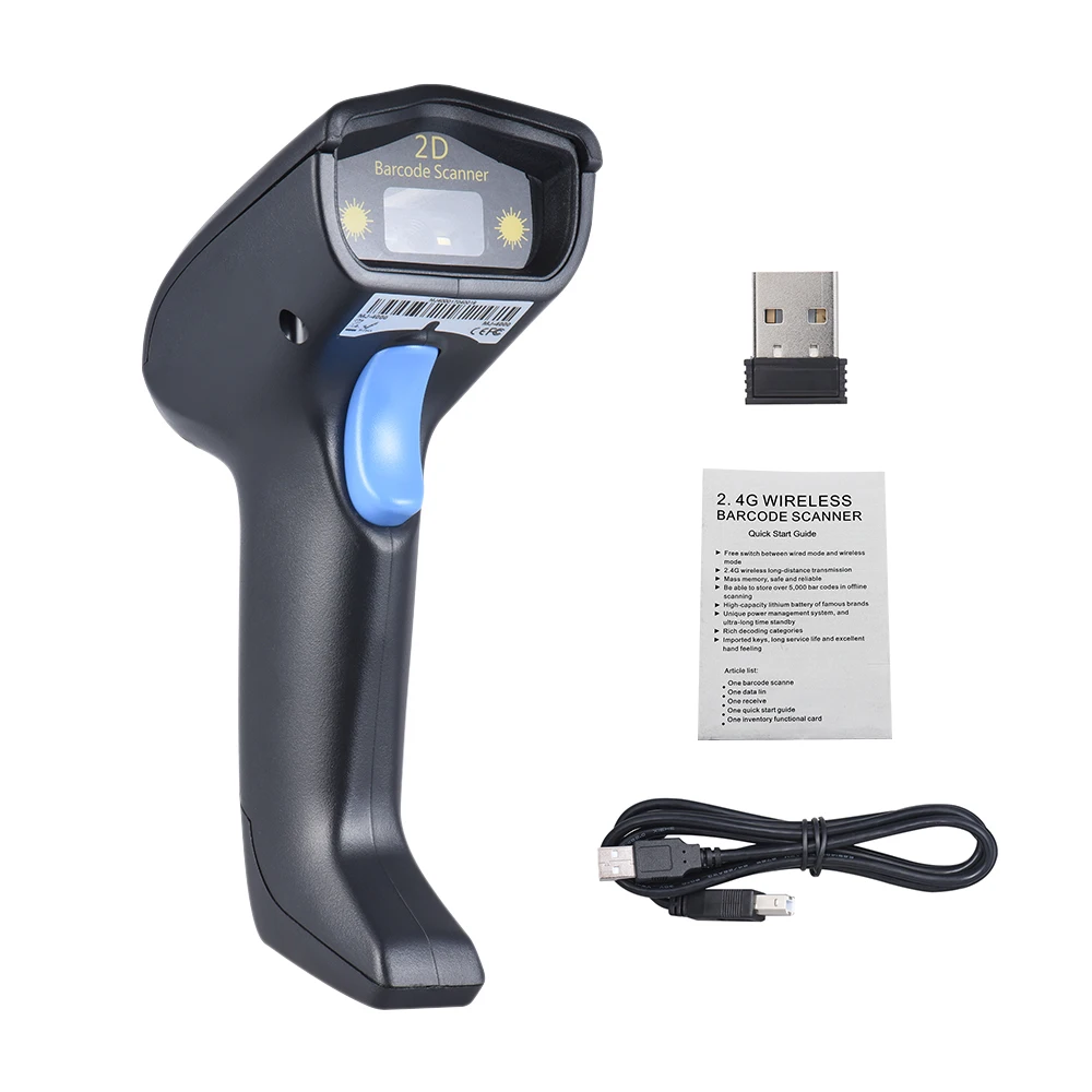2 4G беспроводной портативный 1D 2D QR сканер штрих кода считыватель с приемником USB2.0