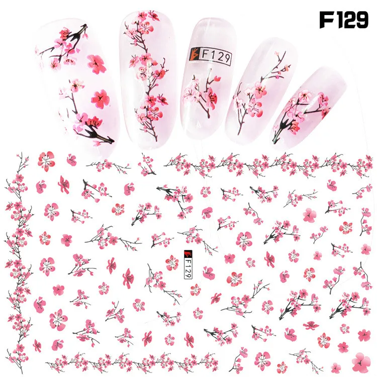 

2Sheet Hot Pink Flowers Nail Stickers Ultrathin Self-adhesive Watercolor Peachblossom Nail Art Decal Bloom Nailart Supplies