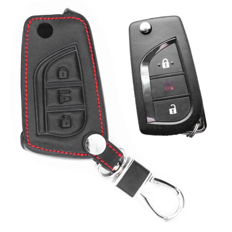 

Black Car Leather Key Chain Holder Cover Case For 2017 / 2018 Toyota Corolla IM