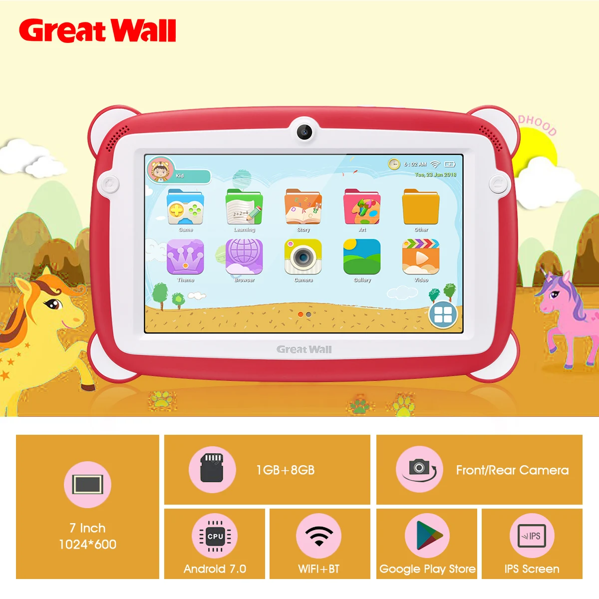 Great Wall K701 детский планшет 7 дюймов 600*8 1 Android 1024 ips четырехъядерный процессор ГБ 8 Dual