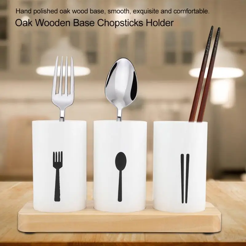 

Durable Oak Wooden Base Chopsticks Holder Cutlery Storage Box Drain Rack Knife Organizer Kitchen Tools