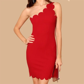 

Elegant Women Dress Cocktail One Shoulder Bodycon Party Dress Cocktail Ladies Dresses Casual Solid Color Plus Size Women Dresses