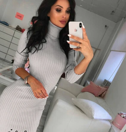

Womens Slim Knitted Long Sleeve Sweater Dress Jumper Winter Warm Pullover Ladies Tops Sets Elegant Women Clothing Set 2018 New