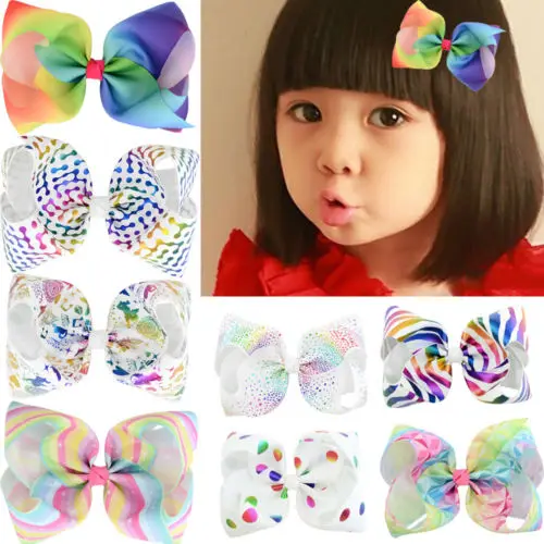 2019 Brand New Multi color Kids Pattern Big Bow Clip Gems Girls Hair