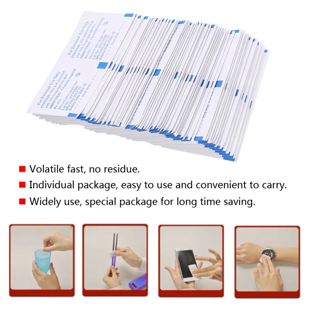 

100pcs Disposable Alcohol Pads Alcohol Wipes Sterilization Nail cleaning First Aid Antibacterial Tool Cleanser microblading