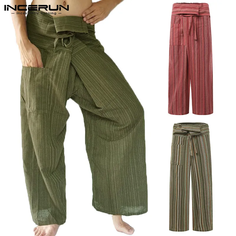 

Hiphop NEW Pants 2019 Men Wide Legs Trousers Striped Baggy Loose Pants Drawstring Pantalon Hombre Plus Size Bottom Joggers