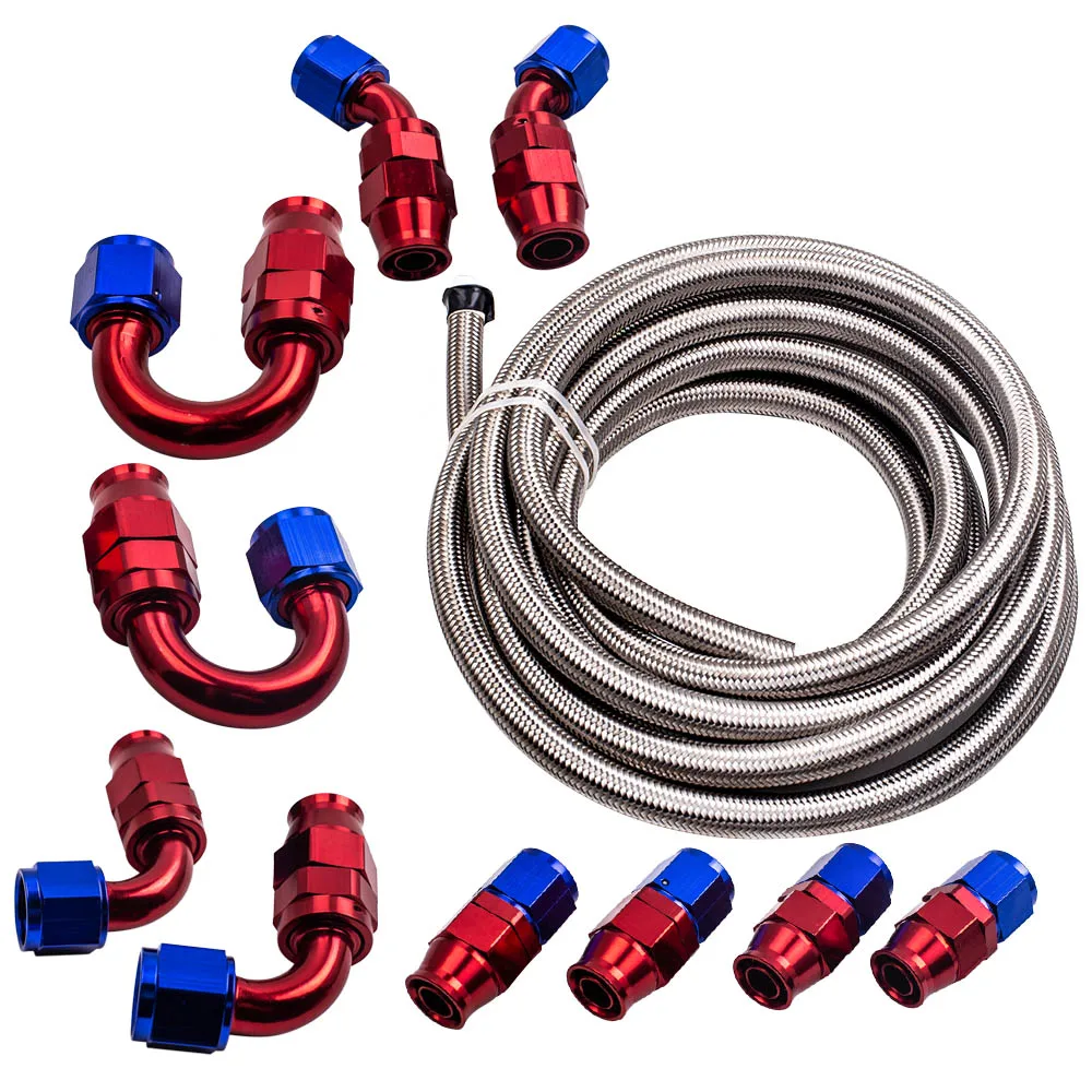 AN10 Stainless steel Braided PTFE Fuel Hose 6M 20FT Kit With PTFE End