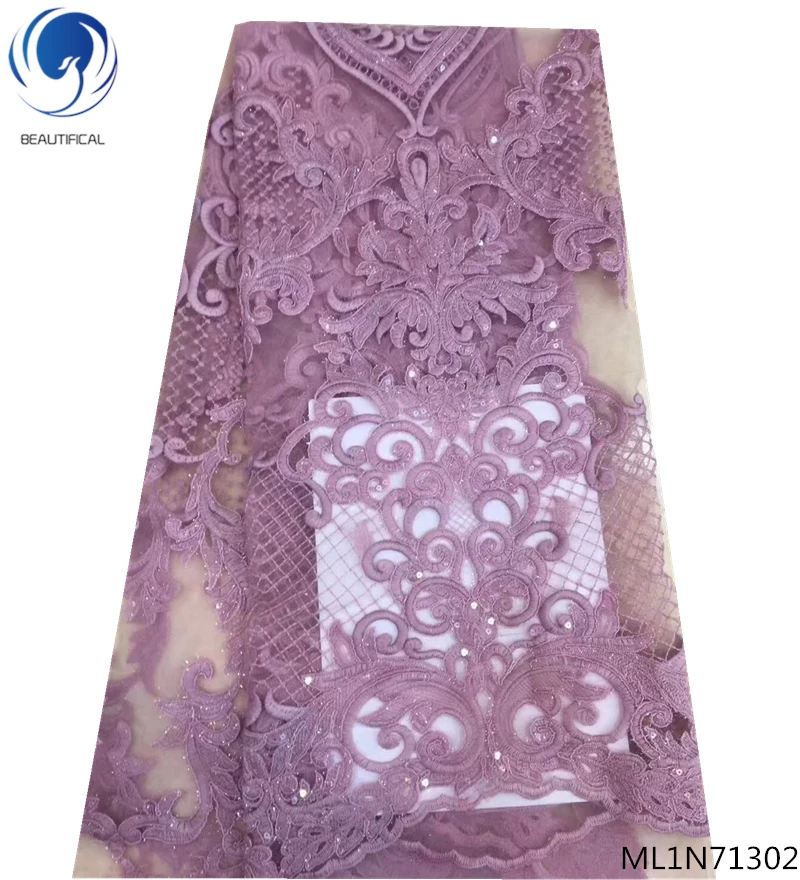 

Beautifical african lace fabrics 2018 high quality lace fabrics with sequins mesh tulle lace fabric for women 5yards/lot ML1N713