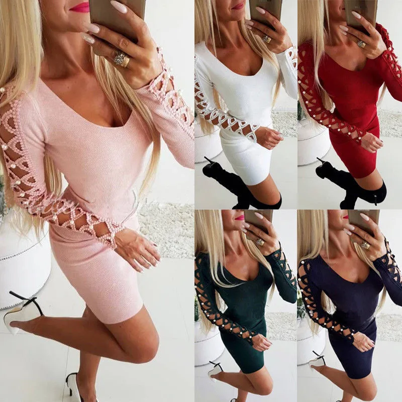 2XL женское сексуальное Бандажное облегающее мини платье новинка однотонное