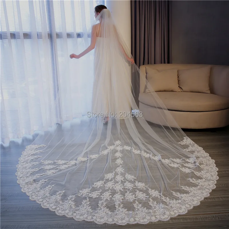 

Luxury Tulle Long Wedding Veils High Quality Lace Bridal Veils with Comb and Crystals