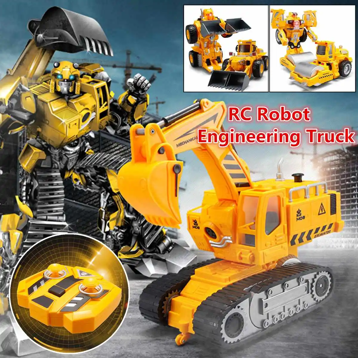 

6 Channel 1/14 Scale Robot Truck Engineering RC Car Transformation Robot Toy 2 in 1 Metal Alloy Construction Vehicle Boy Gifts