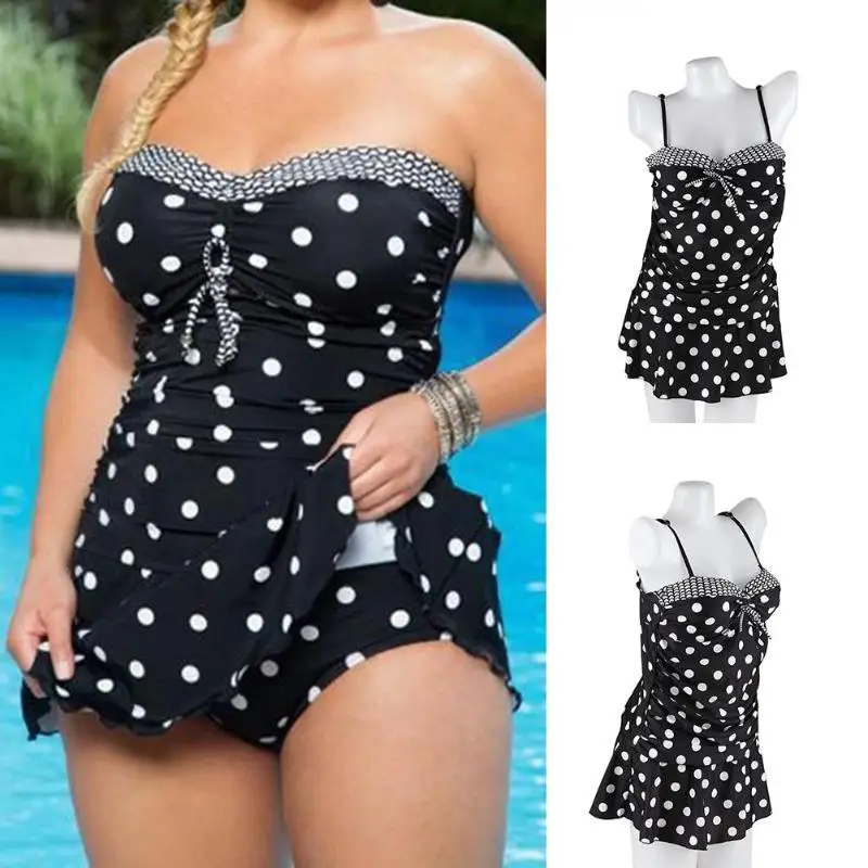 

2019 Polka dots Tankini Plus size Swimwear Ruched Push up two piece Swimsuit women Tummy Control Monokini female beach wear