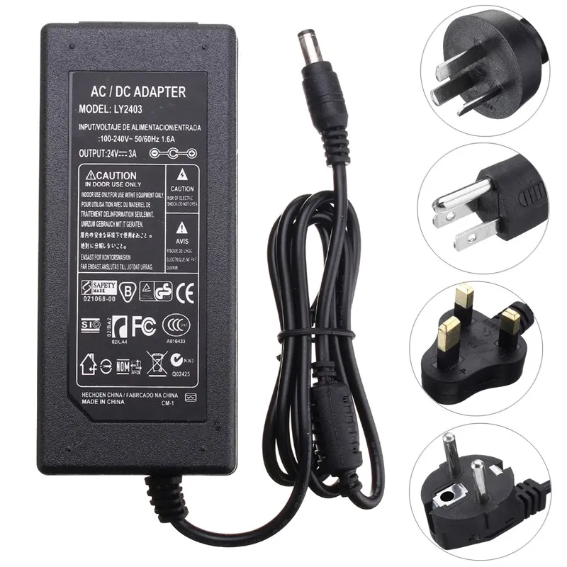 

DC 24V 3A led Adapter power supply input AC110-240V to output DC24V led lamp Lighting led driver Three type plug