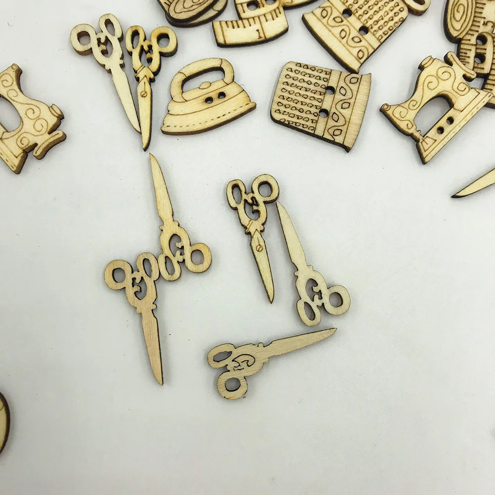 50PCS Wooden Buttons Scissor Shape Assorted Design Sewing Machine ...