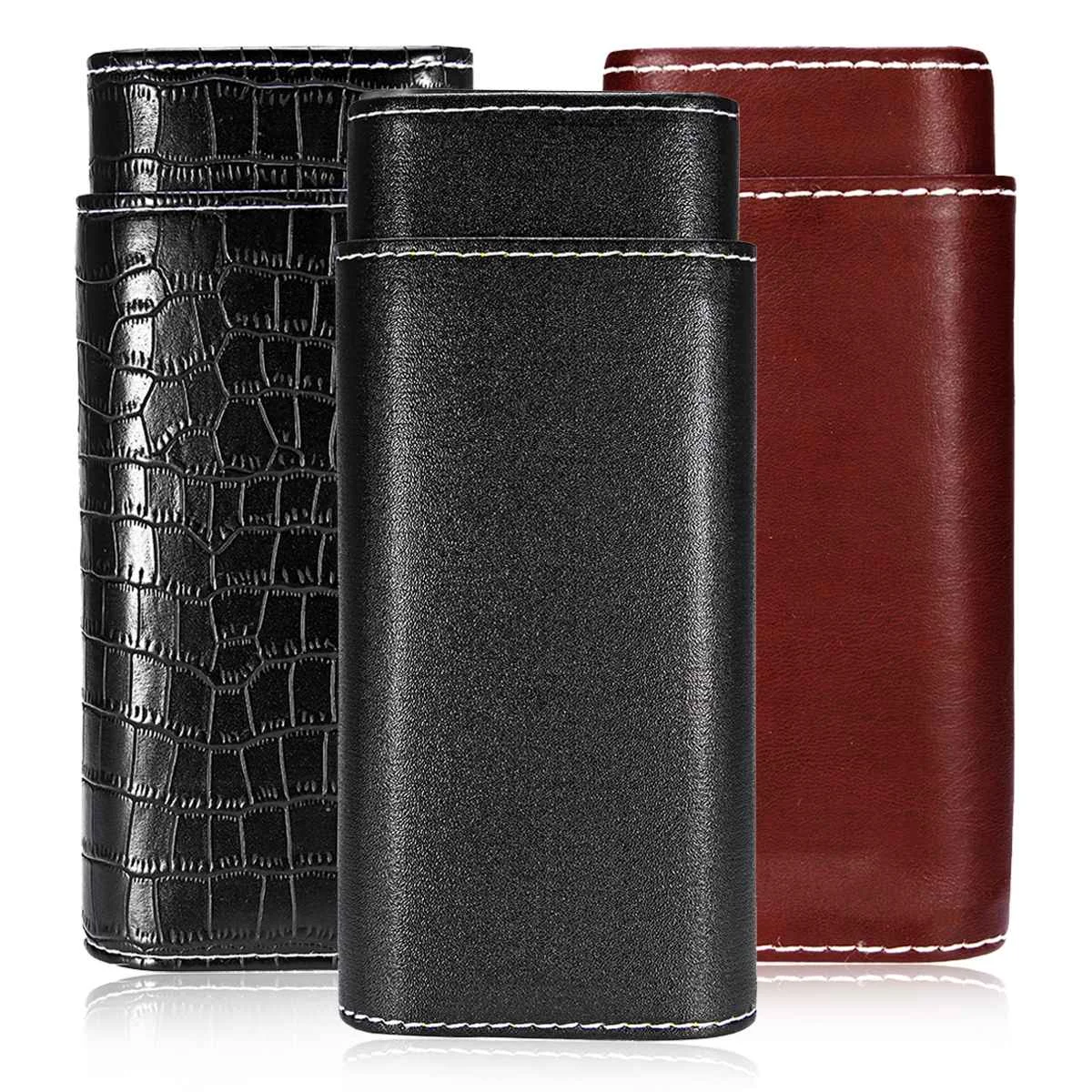 Travel Portable 3 Cigar Storage Box Humidor Case Case Leather Lined