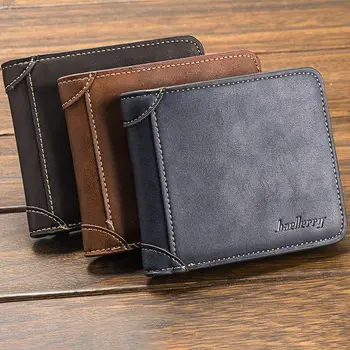 

2019 HOT Men's classic wallet PU leather fashion solid color three fold without zipper clutch card
