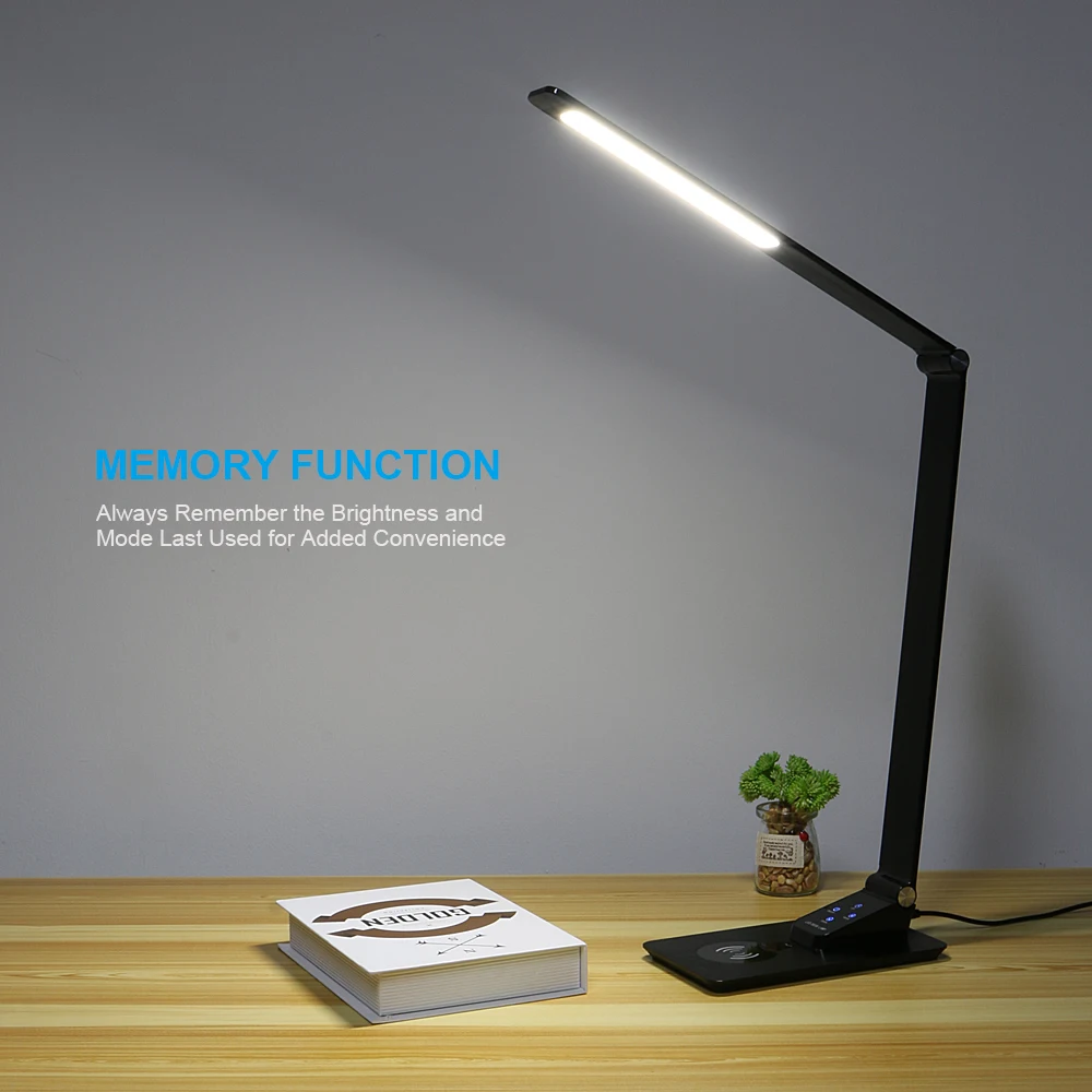 

Brilex Desk Lamp Wireless Charging 3 Modes 5 Brightness Level Touch Control 7W Black Table Lamp for Office Working Reading