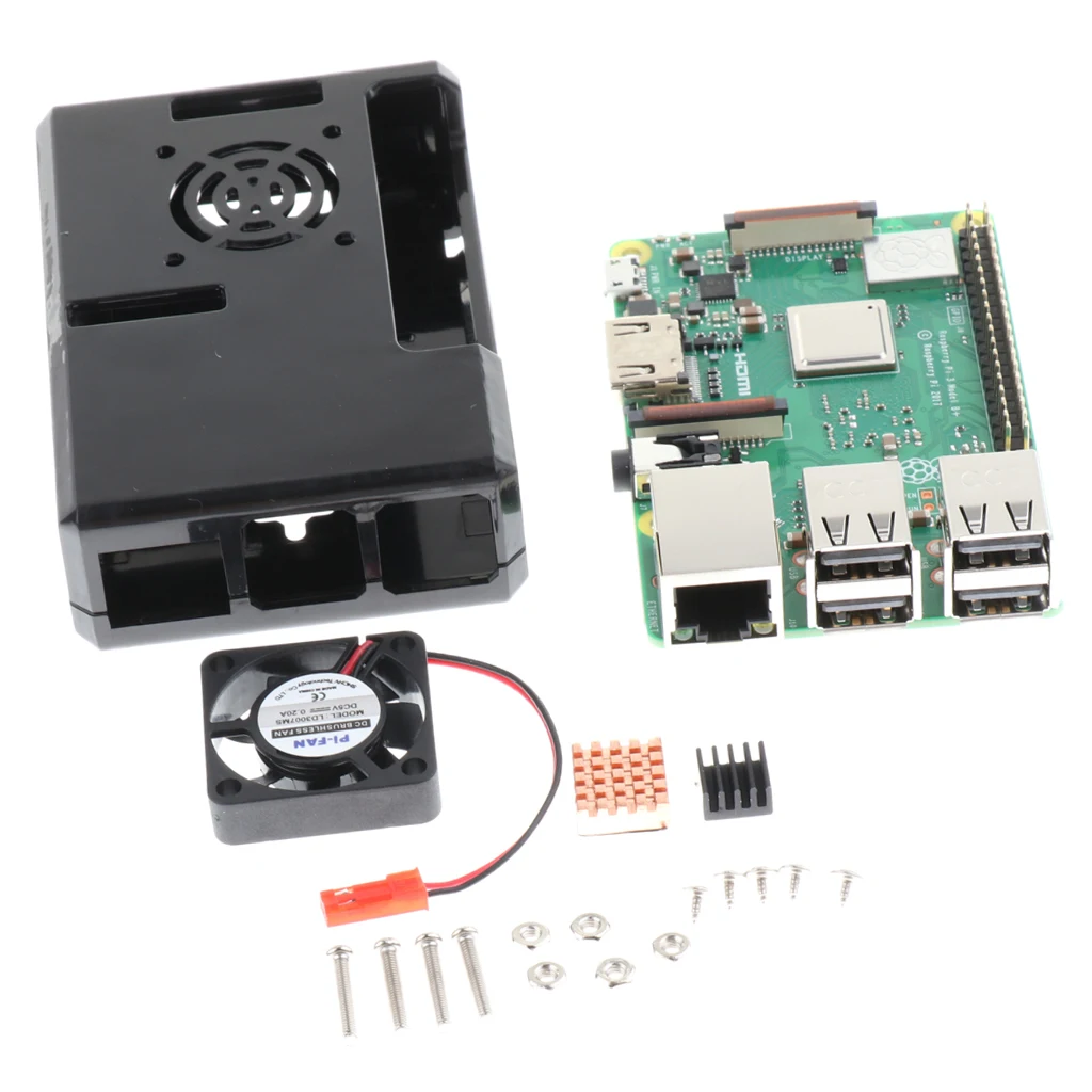 

3B+ Motherboard & ABS Case Enclosure+Cooling Fans+ Heatsinks for Raspberry Pi