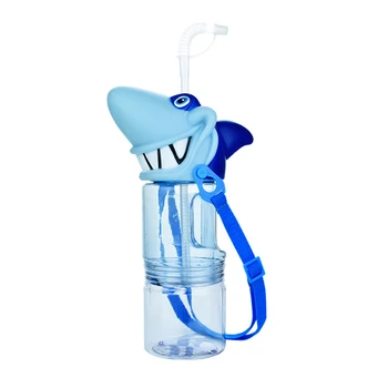 

ALIM HOT Large Capacity Shark Portable Plastic Funny Drink Juice Water Bottle Cartoon Child With Rope Double Layer Kettle