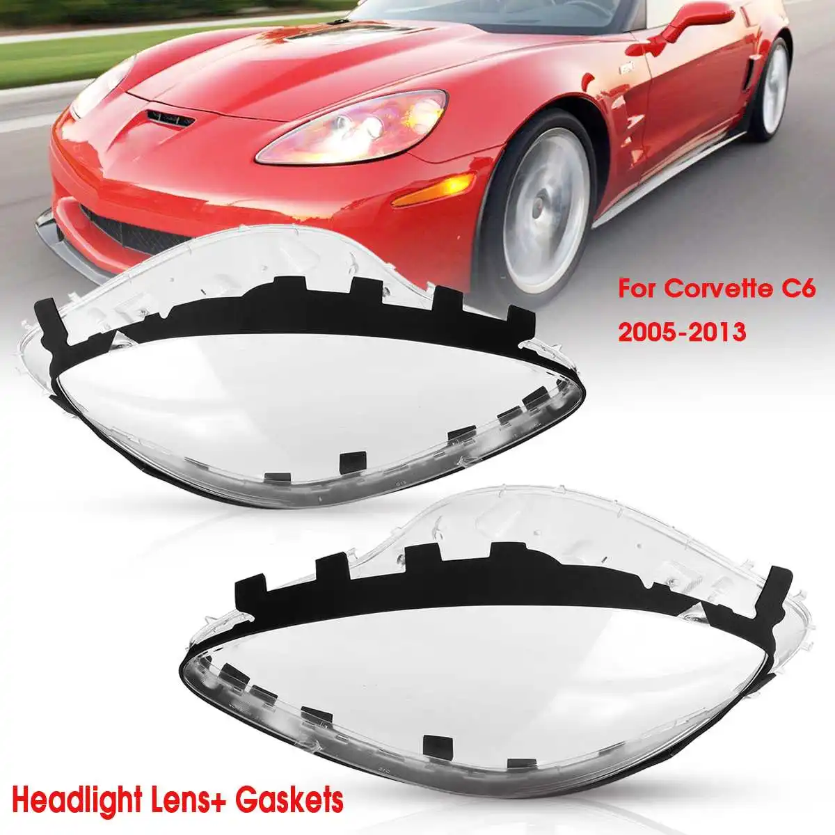 Pair Headlight Replacement Lens Driver Passenger Side For Corvette C6