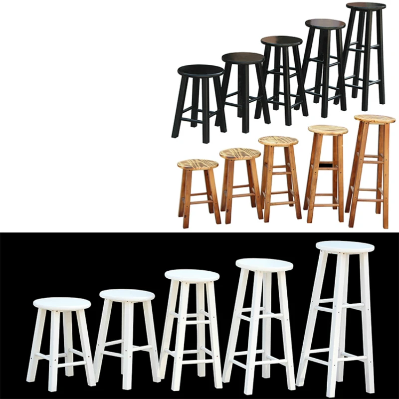 Simple Style Wooden Bar Chair Commercial Dining Stool Multifunction High Round Stool Reinforce Step Stool Retro Dressing Seat