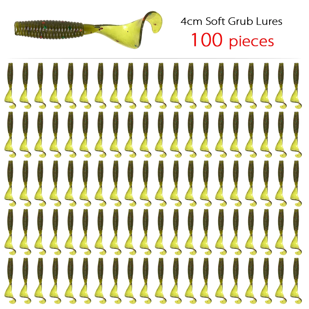 100 шт./лот 4 см мягкие искусственные рыболовные приманки Swimbait Tail Grub червь личинка