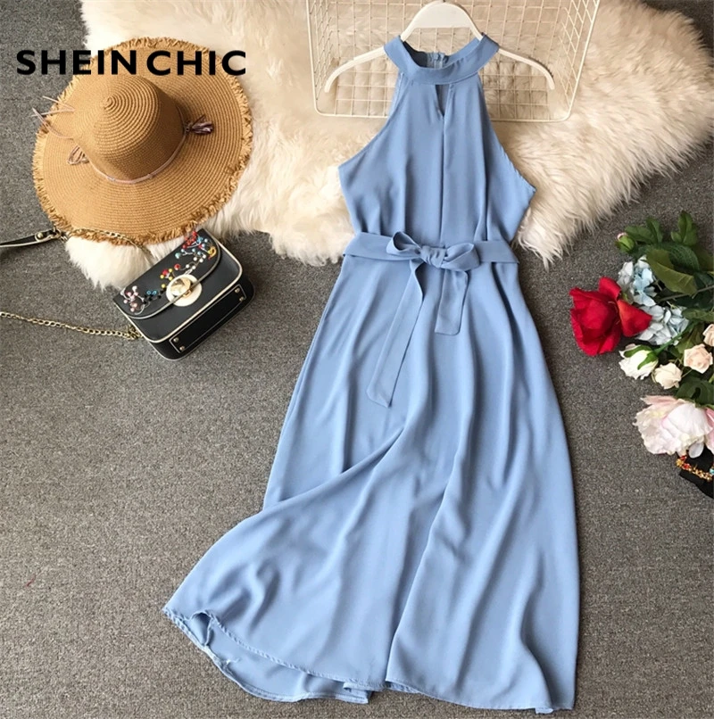 

8 Color ! Summer Sexy Sleeveless Halter Pleated Midi Chiffon Dress Women Elegant Bohemian Beach Dress Runway Dress