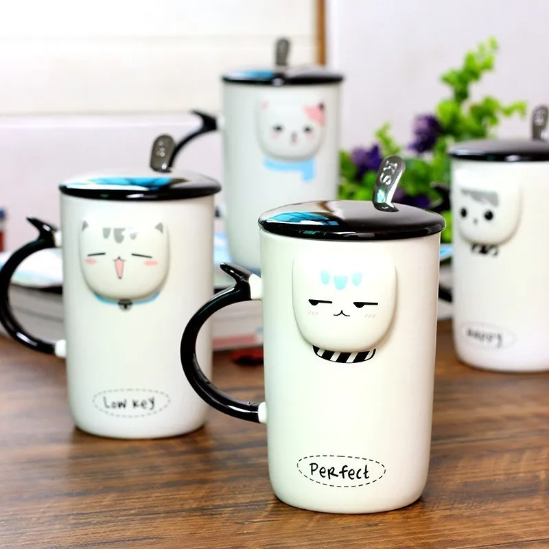 Мультфильм горячая кружка рельеф голова кота кружки для кофе милый котенок лицо