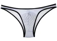 Men's Striped Briefs Stretchy Mesh Breathable Translucent U Convex Bikini Brief Pants 1