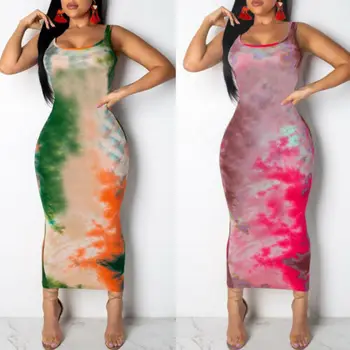 

Sexy Women Bodycon Slim Sleeveless Dress Evening Party Clubwear Summer Holiday Smudged Dresses