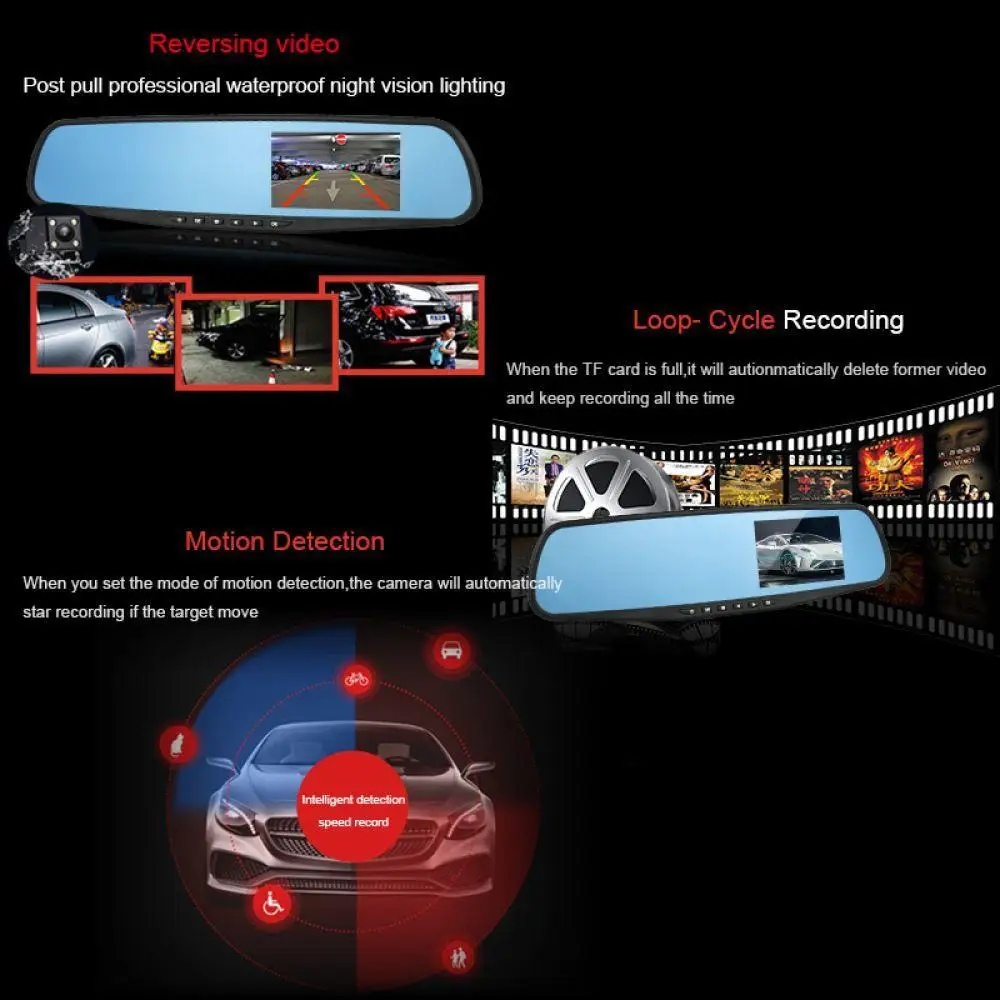 4 3 &quotАвтомобильный Dvr Dash Cam Зеркало 1080 P полный HD с двумя линзами заднего вида