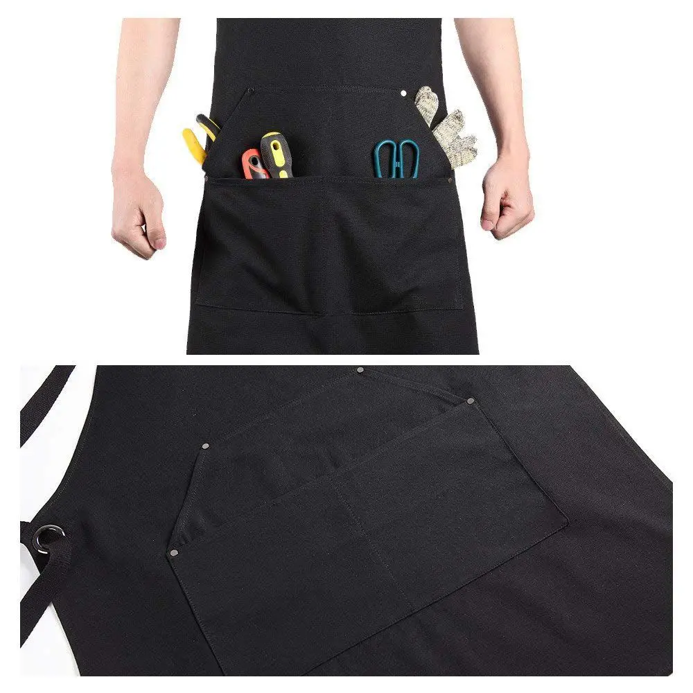 Canvas Work Apron with Tool Pockets Cross-Back Straps & Adjustable Apron Heavy Duty Apron With Pockets For Men and Women