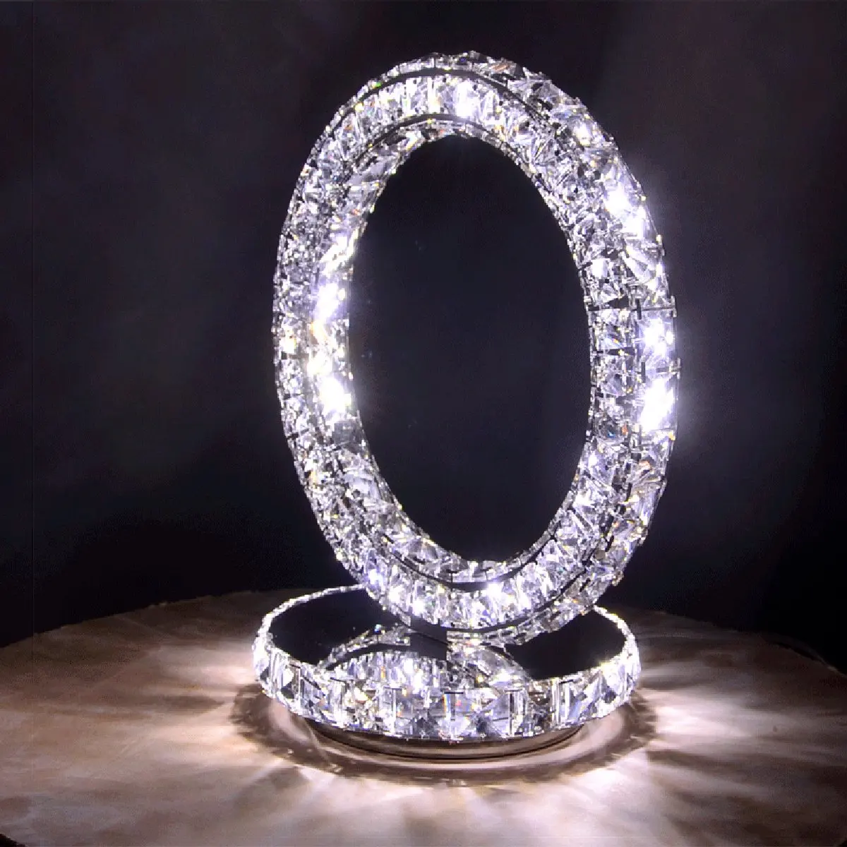 

LED Decor Table Lamp Diamond Crystal Round Desk Reading Light Modern Ring Home Bar Night Light EU PlugChristmas Valentine Gift