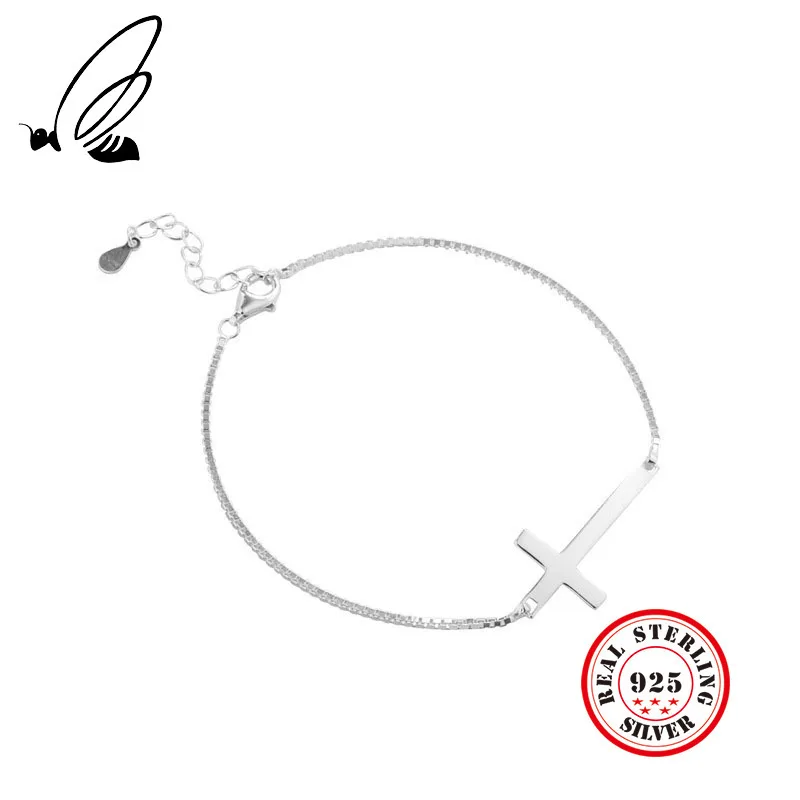 

Real 925 Sterling Silver Cross Bracelets For Women Box Chain Bijoux Charms Bangles Bracelets Femme Pulseras Mujer 925 Jewelry