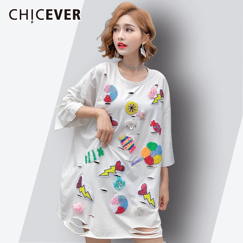 Женская футболка с металлическим кольцом CHICEVER круглым вырезом и рукавом летучая