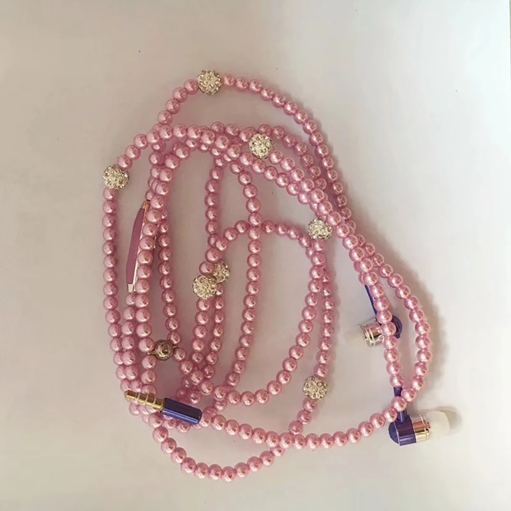 

FORNORM 3.5mm Rhinestone Jewelry Pearl Necklace Earphones Sound In-ear Handsfree Earbuds With HD Microphone For SmartPhone