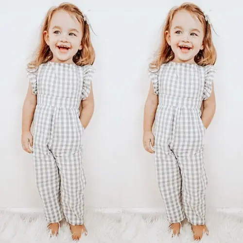 

Infant Newborn Baby Girl Plaid Jumpsuit Romper Sunsuit Clothes Outfit