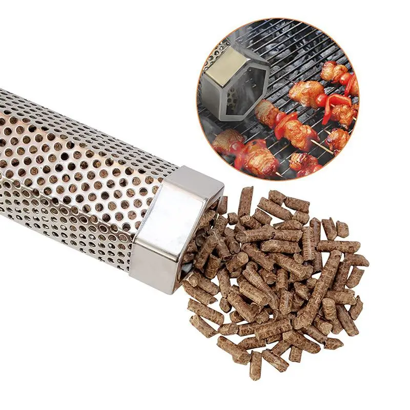 

Smoker Tube BBQ Stainless Steel Perforated Mesh Smoker Tube Filter Gadget Generator Pellet Smoking Barbecue Mesh 6 inch 12Inch