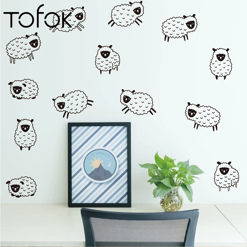 

Tofok Animal Cartoon Sheep Wall Stickers Wallpaper Staircase Fridge Cabinets Nursery Vinyl Decal Kids Room DIY Mural Home Decor