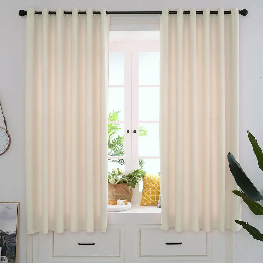 

Beige Curtians For Window 2pcs/ Set Durable Lightproof Curtain Bedroom Living Room
