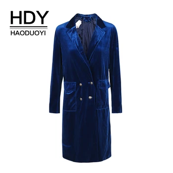 

HDY Haoduoyi Vintage Elegant Women Coat Double Breasted Slim Trench Coat Spring Casual Lady Loose Velvet Female Outwears