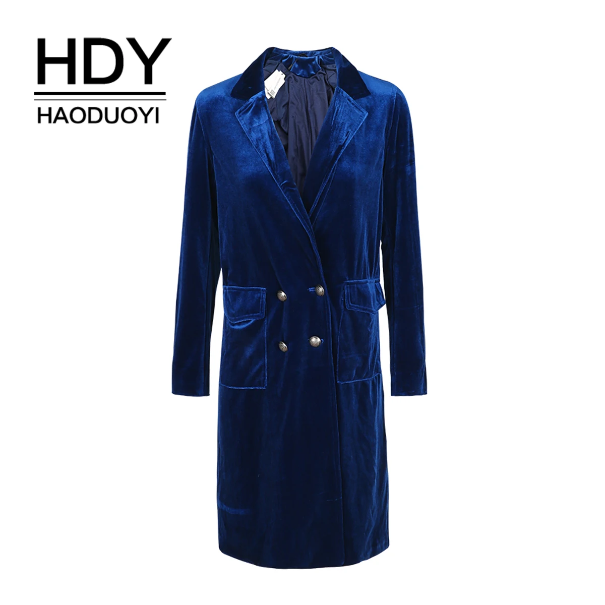 Goede HDY Haoduoyi Vintage Elegante Vrouwen Jas Double Breasted Slanke Trenchcoat Lente Casual Lady Losse Fluwelen Vrouwelijke Outwears