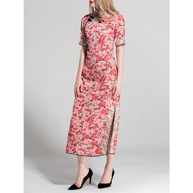 

runway 2019 fashion clothing for women maxi spring dresses chinese dress qipao floral embroidery half sleeve slit vintage dress